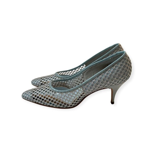 1960s Vintage Deadstock Joseph LaRose Mesh Kitten Heels  7 AA Blue Silver, USA - Picture 3 of 11